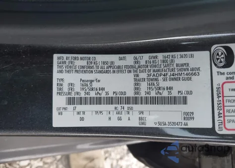 2017 Ford Fiesta Titanium z USA, uszkodzony, nr VIN 3FADP4FJ4HM146663